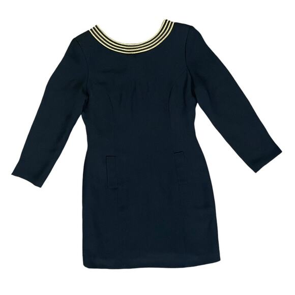 Bloomingdales Womens Long Sleeve Scoop Neck Dress Black Gold 8P Nautical Vintage - Picture 11 of 12